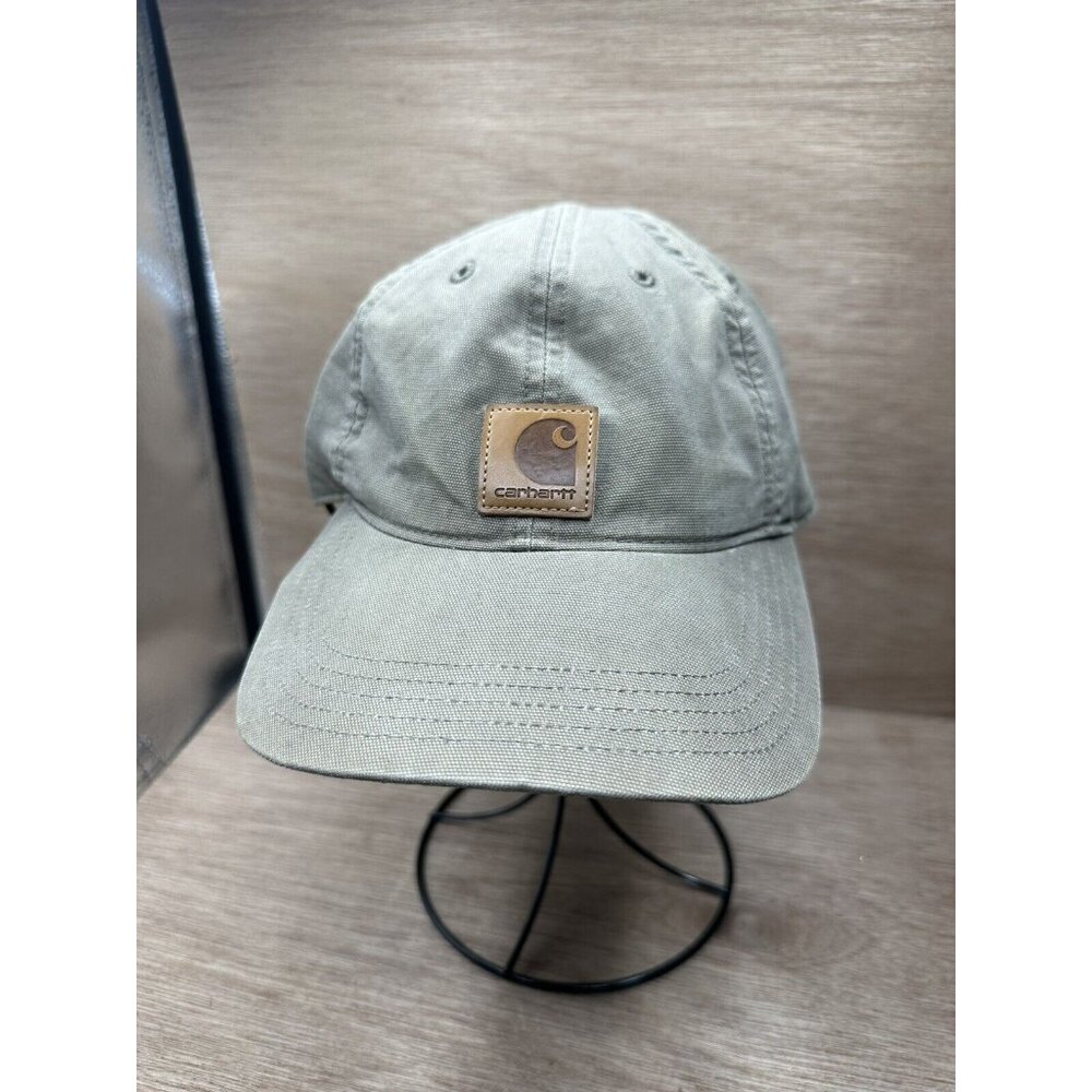 Carhartt Hat Leather Patch Front Baseball Cap OSFM Adjustable Tan Distressed